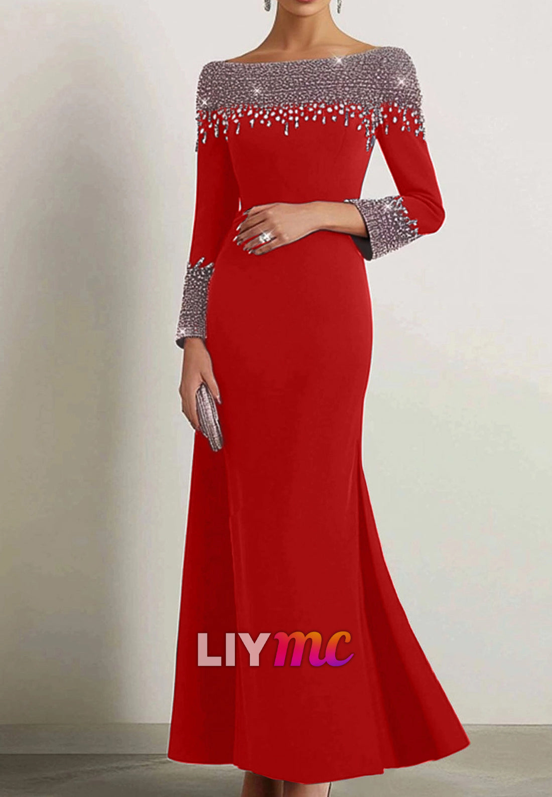 Elegant Dress Navy Boat Neck Rhinestone Maxi Dress Mother of the Bride Dress