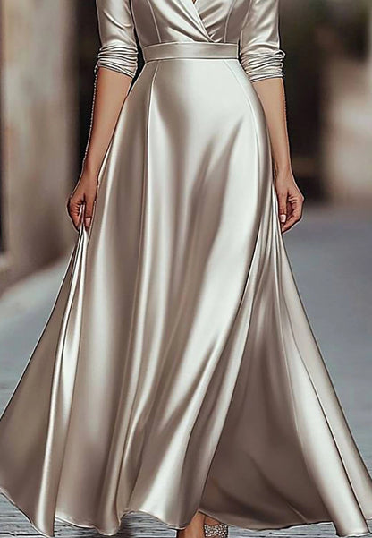 Party Prom Dress Metallic Fabric Colorful Long Sleeve Pleated Midi Dress