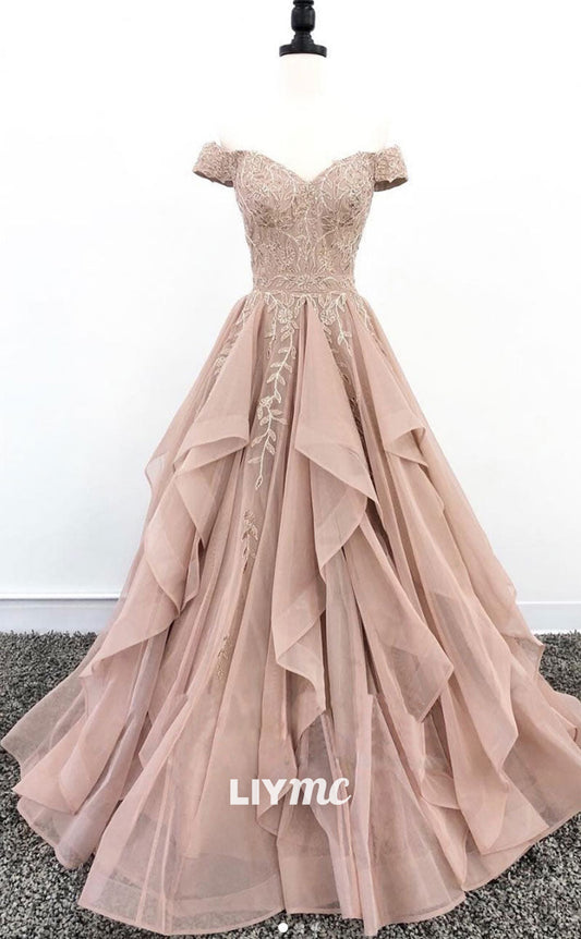 LP1920 - Elegant off Shoulder Lace Long Prom Dress, Lace Evening Dress