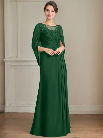A-Line/Princess Scoop Floor-Length Mother of the Bride Dresses with Pleated & Sequins