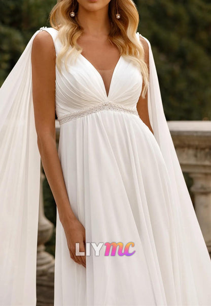 Empire Waist Chiffon V-Neck Sleeveless Boho Wedding Dress