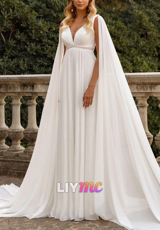 Empire Waist Chiffon V-Neck Sleeveless Boho Wedding Dress
