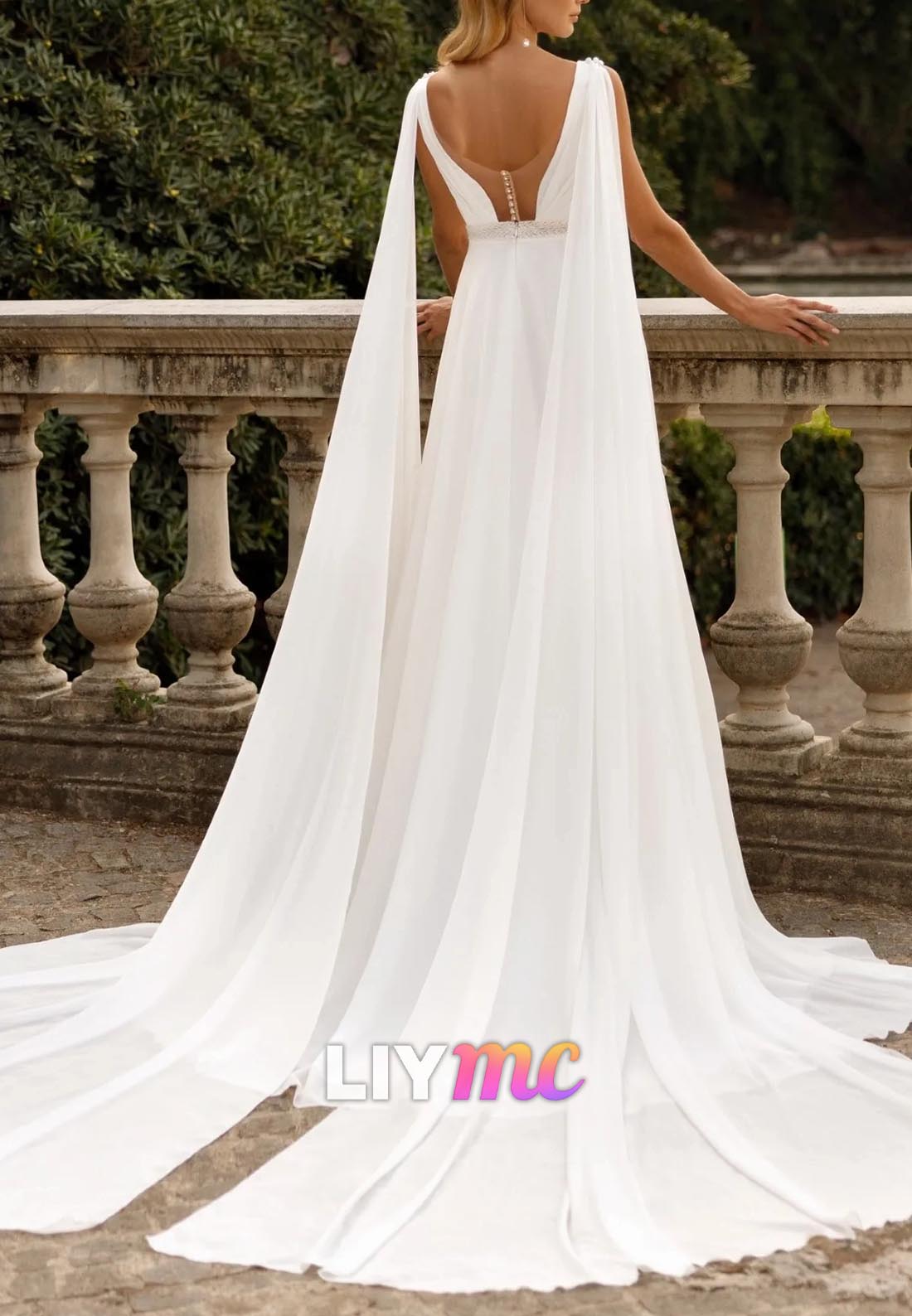 Empire Waist Chiffon V-Neck Sleeveless Boho Wedding Dress