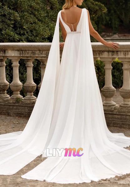 Empire Waist Chiffon V-Neck Sleeveless Boho Wedding Dress