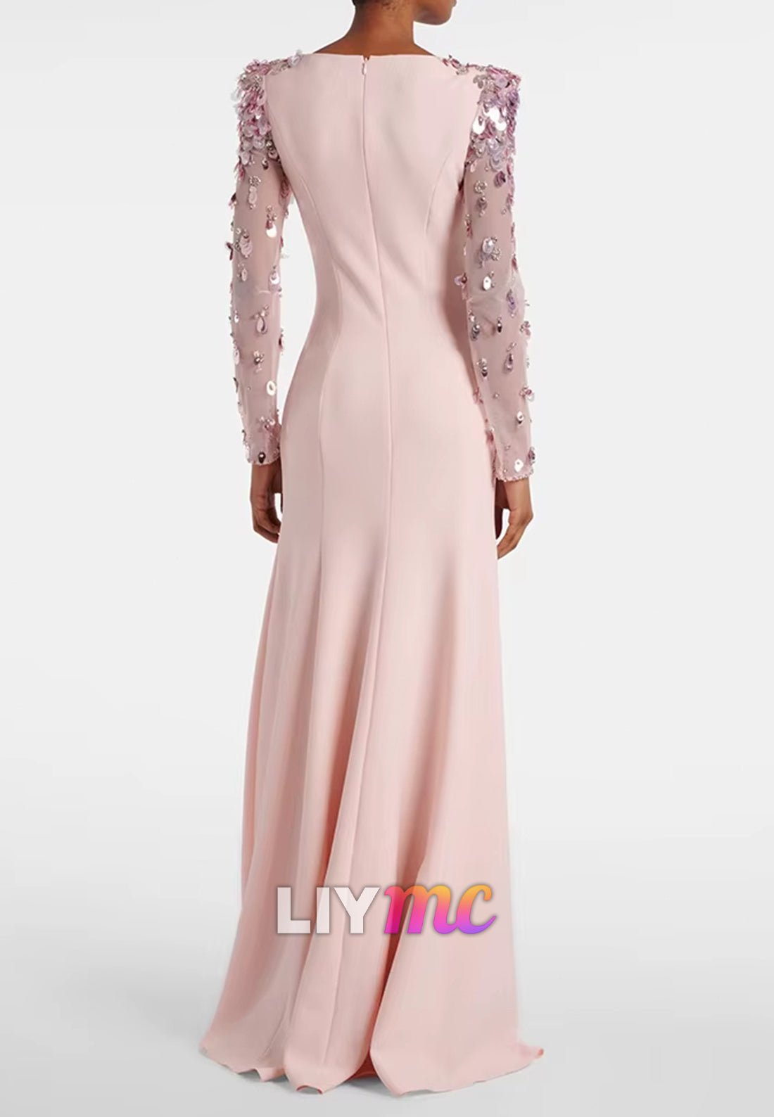 Evening Dress Scoop Long Sleeves Sequins Sheath Mothe of Bride Dress