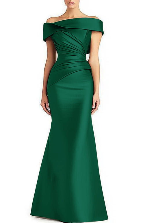 Pleated Off-Shoulder Evening Formal Maxi Dress