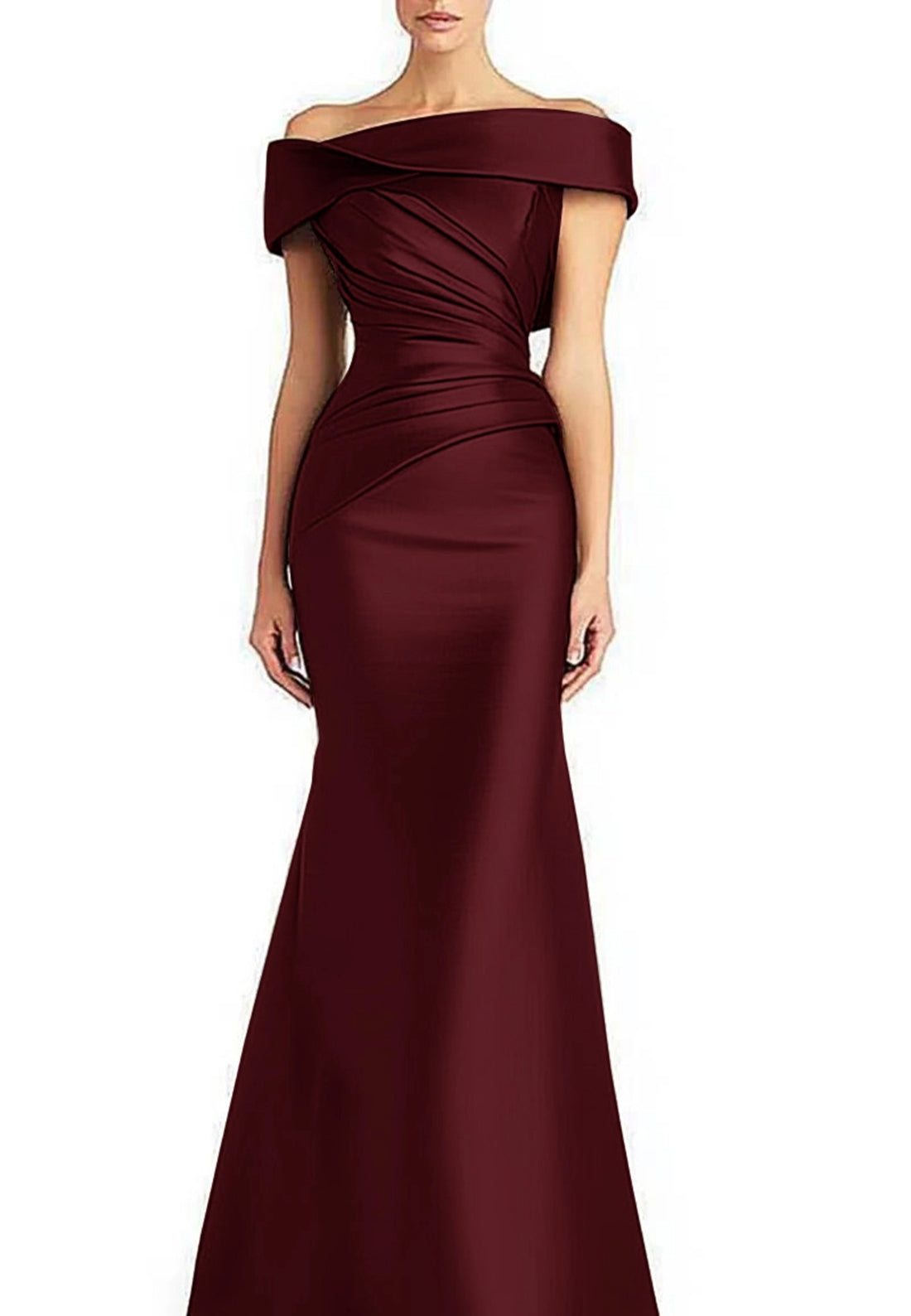 Pleated Off-Shoulder Evening Formal Maxi Dress