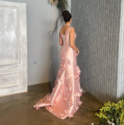 Sweetheart Straps Floral Embellished Satin Mermaid Evening Dress