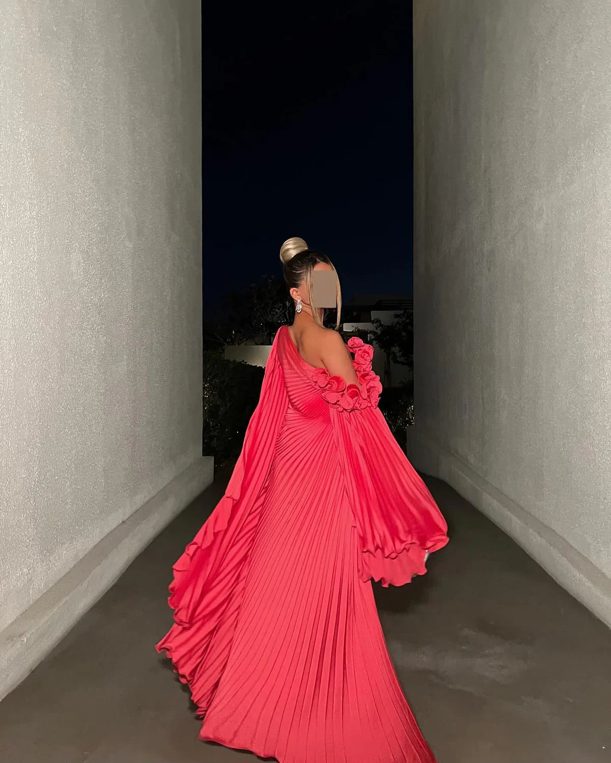 One Shoulder Long Sleeves A-Line Evening Dress