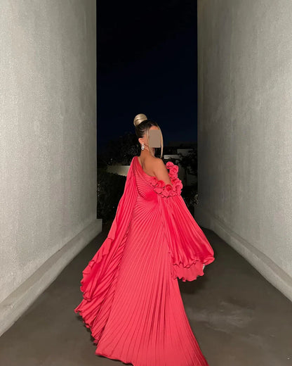 One Shoulder Long Sleeves A-Line Evening Dress