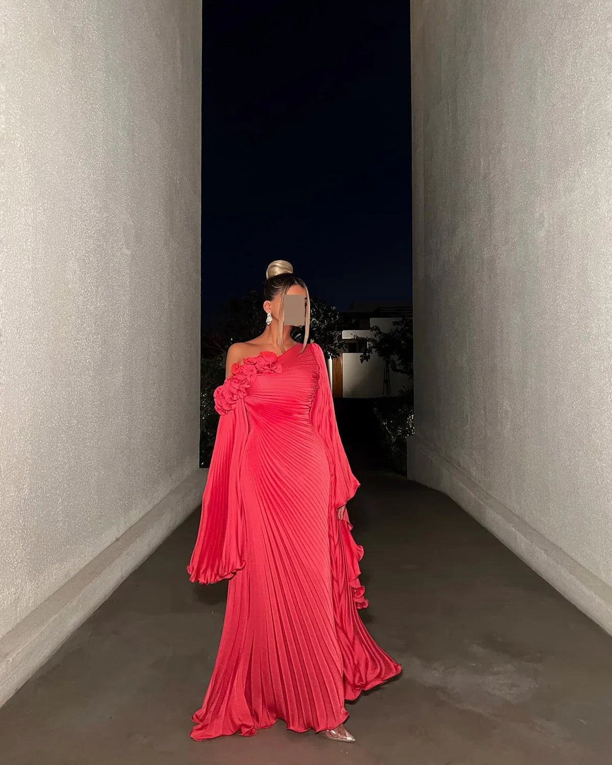 One Shoulder Long Sleeves A-Line Evening Dress