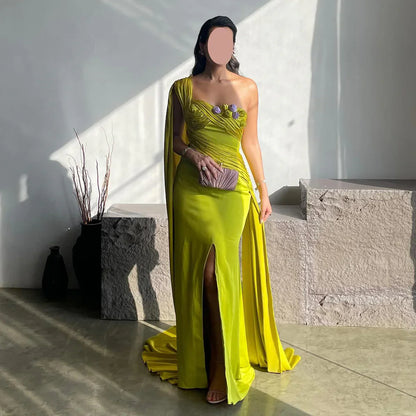 One Shoulder Sleeveless Pleated Mermaid Evening Dress