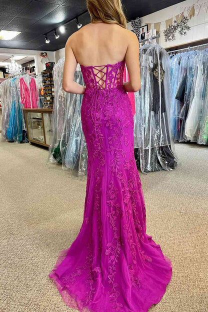 Mermaid Sweetheart Black Appliques Slit Long Prom Dress