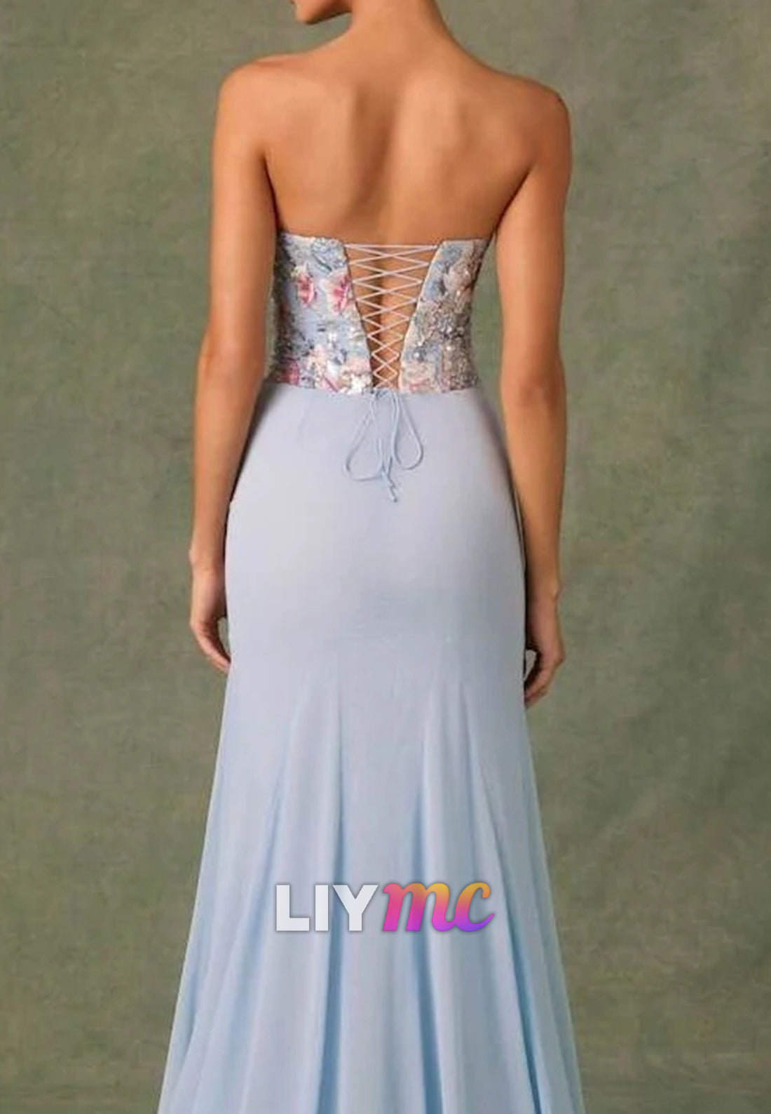 Fairy Blue Embroidery Floral Prom Dresses Slim Chiffon Evening Party Dress