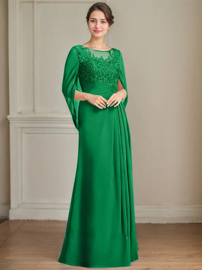 A-Line/Princess Scoop Floor-Length Mother of the Bride Dresses with Pleated & Sequins