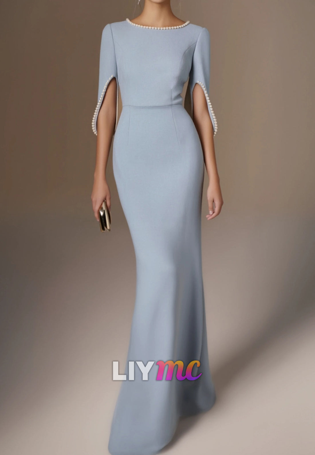 Formal Dress Blue Crew Neck Maxi Dress