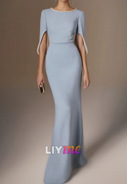 Formal Dress Blue Crew Neck Maxi Dress