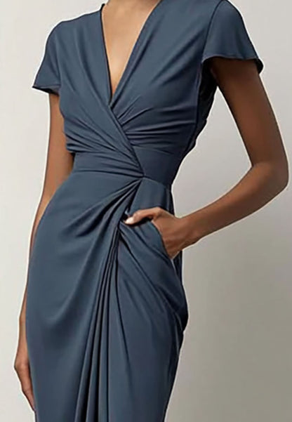 Formal Work Party Boat Neck Royal Blue Sleeveless Wedding Guest Midi Dreess