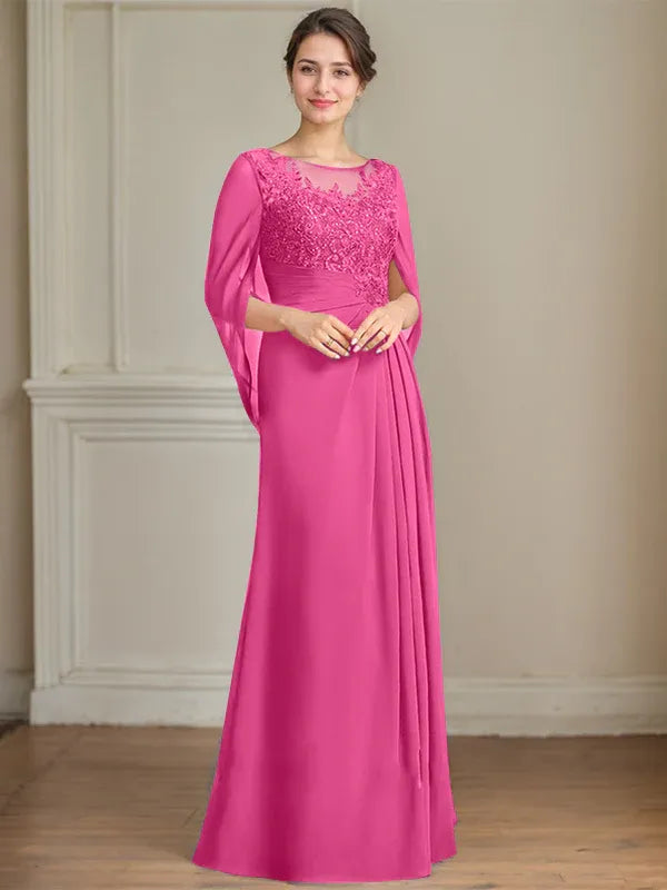 A-Line/Princess Scoop Floor-Length Mother of the Bride Dresses with Pleated & Sequins