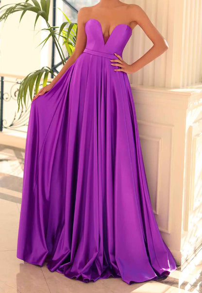 V-Neck Sleeveless Pleated A-Line Prom Dress