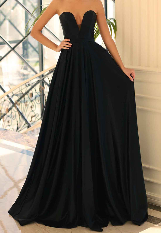 V-Neck Sleeveless Pleated A-Line Prom Dress