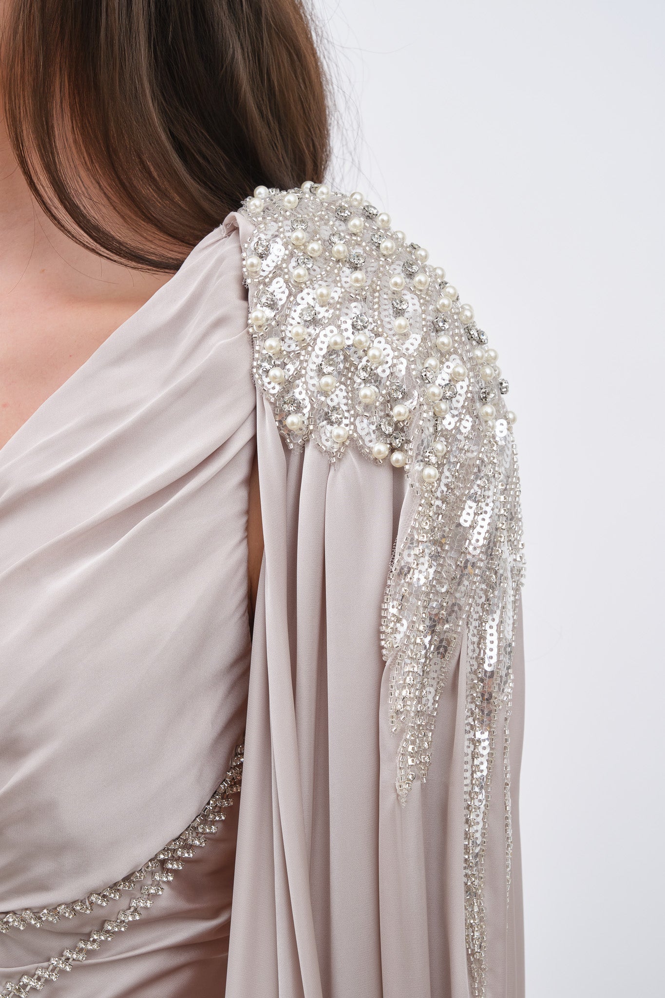 V-Neck Long Sleeves Pleated A-Line Evening Dress