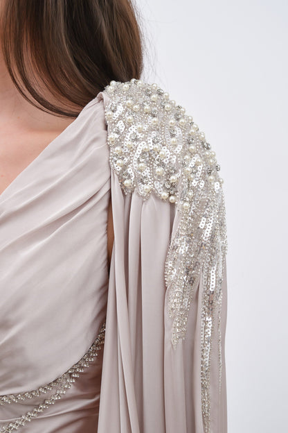 V-Neck Long Sleeves Pleated A-Line Evening Dress