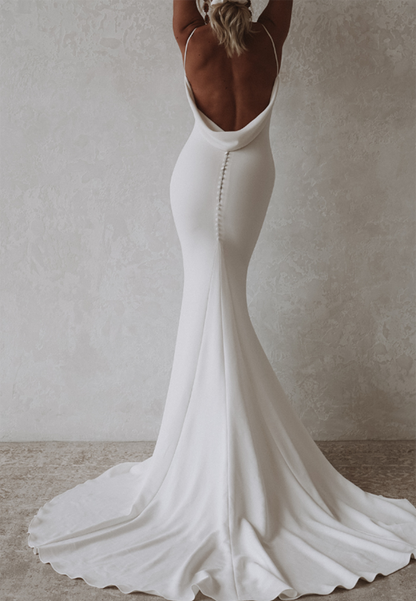 V-Neck Sleeveless Sleek Mermaid Beach Backless Wedding Dress