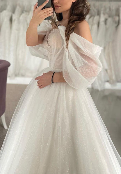 Off-Shoulder Strapless Tulle A-Line Ball Gown Wedding Dress