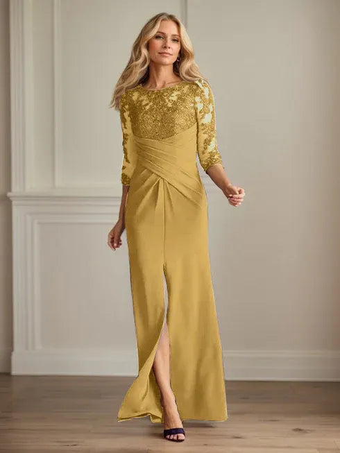 Scoop Long Sleeves Appliques Sheath Prom Dress