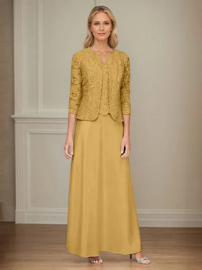 Glitter Lace & Satin Skirt Jacket Dress with Open Jacket