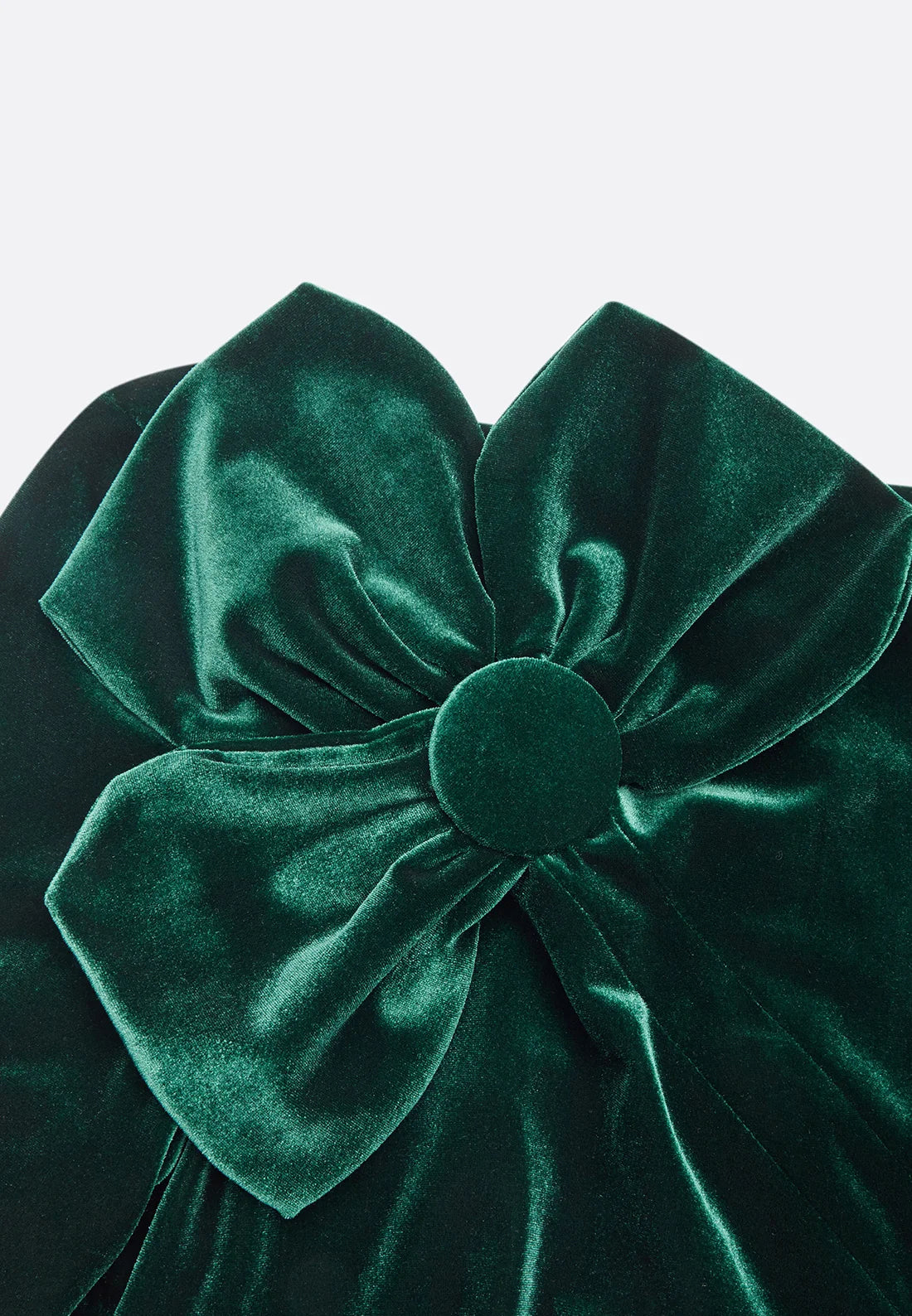 Green Bow Ruched Velvet Boat Neck Long Sleeve Sheath Midi Dress