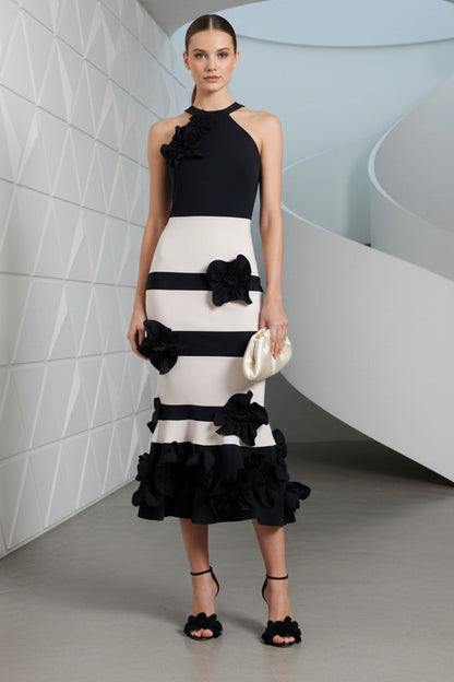 Halter 3D Floral Mermaid Sheath Wedding Guest Dress