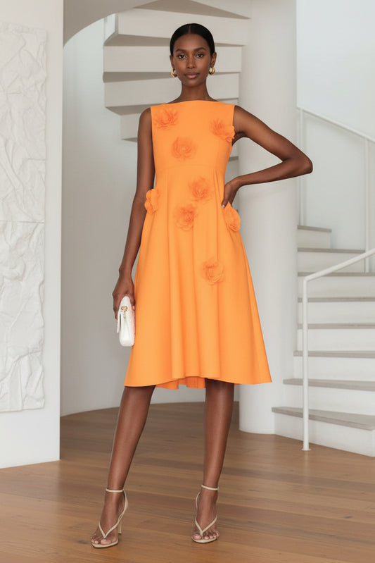 Bateau Sleeveless 3D Floral Cocktail Dress