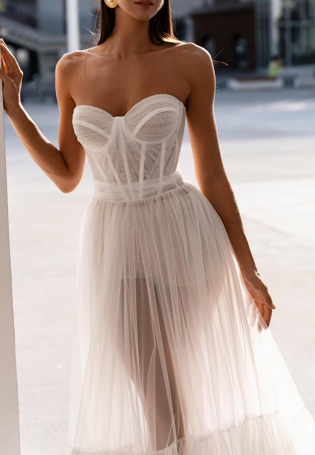 Sweetheart Strapless Tull Sheer A-Line Beach Wedding Dress