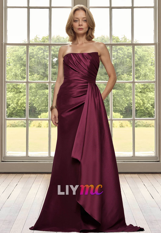 Straight Across Sleeveless Pleated Sheath Mother of Bride Dress