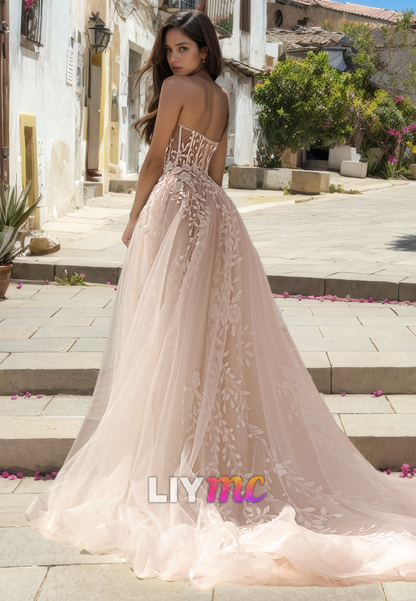 Sweetheart Sleeveless Tulle Appliques A-Line Wedding Dress