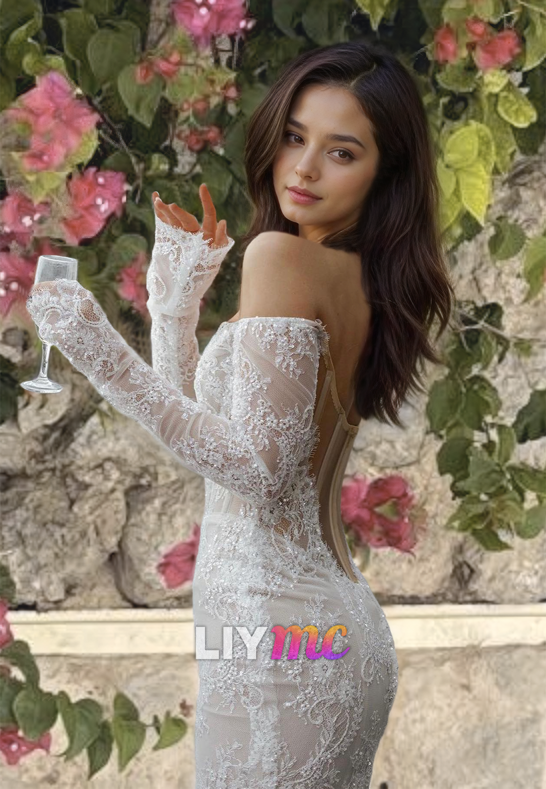 LW726 - Off-Shoulder Long Sleeves Lace Appliques Mermaid Wedding Dress