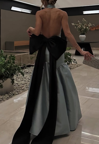 Halter Backless Bowknot Sleek Mermaid Evening Dress