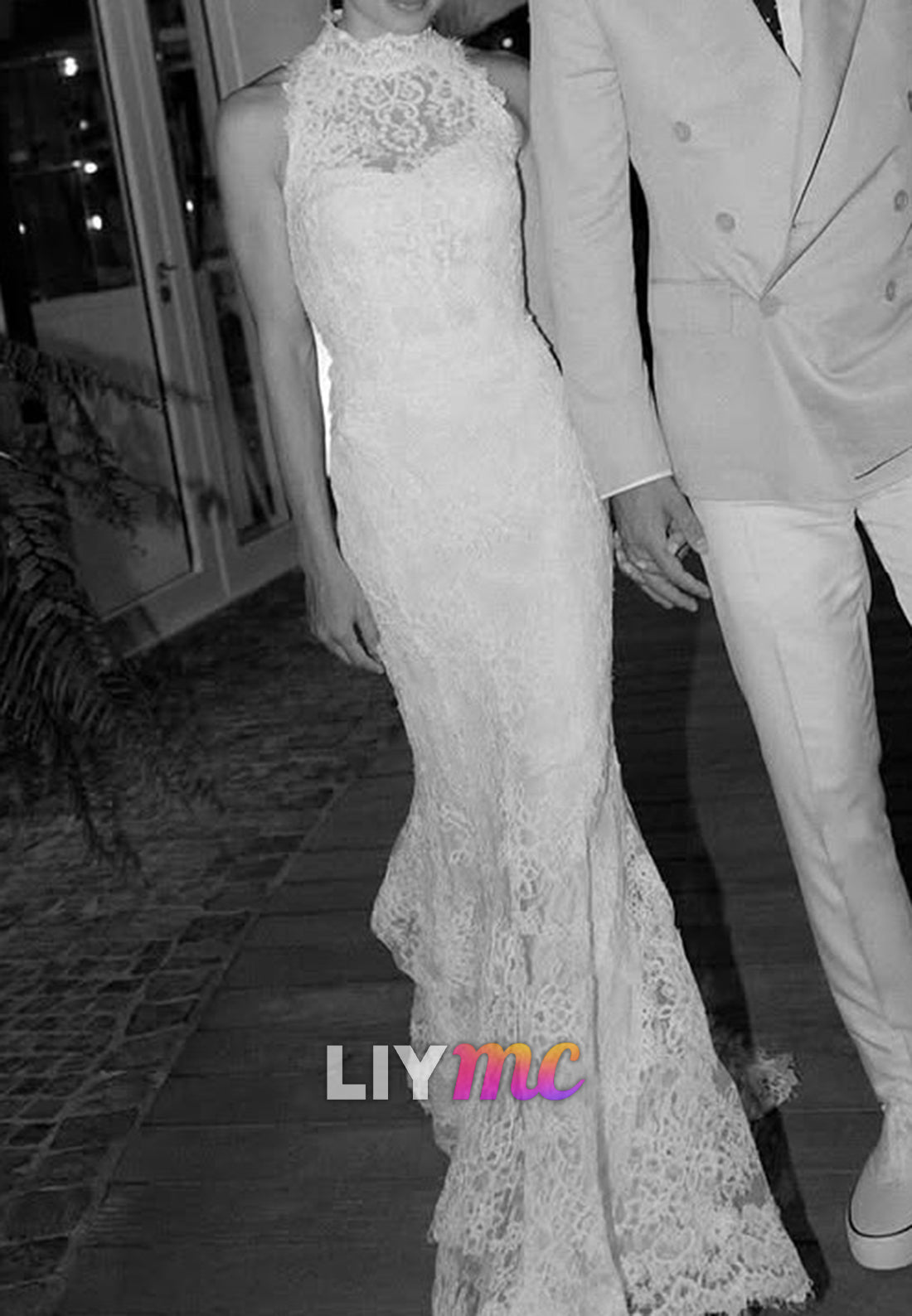 Halter Lace Appliques Mermaid Wedding Dress