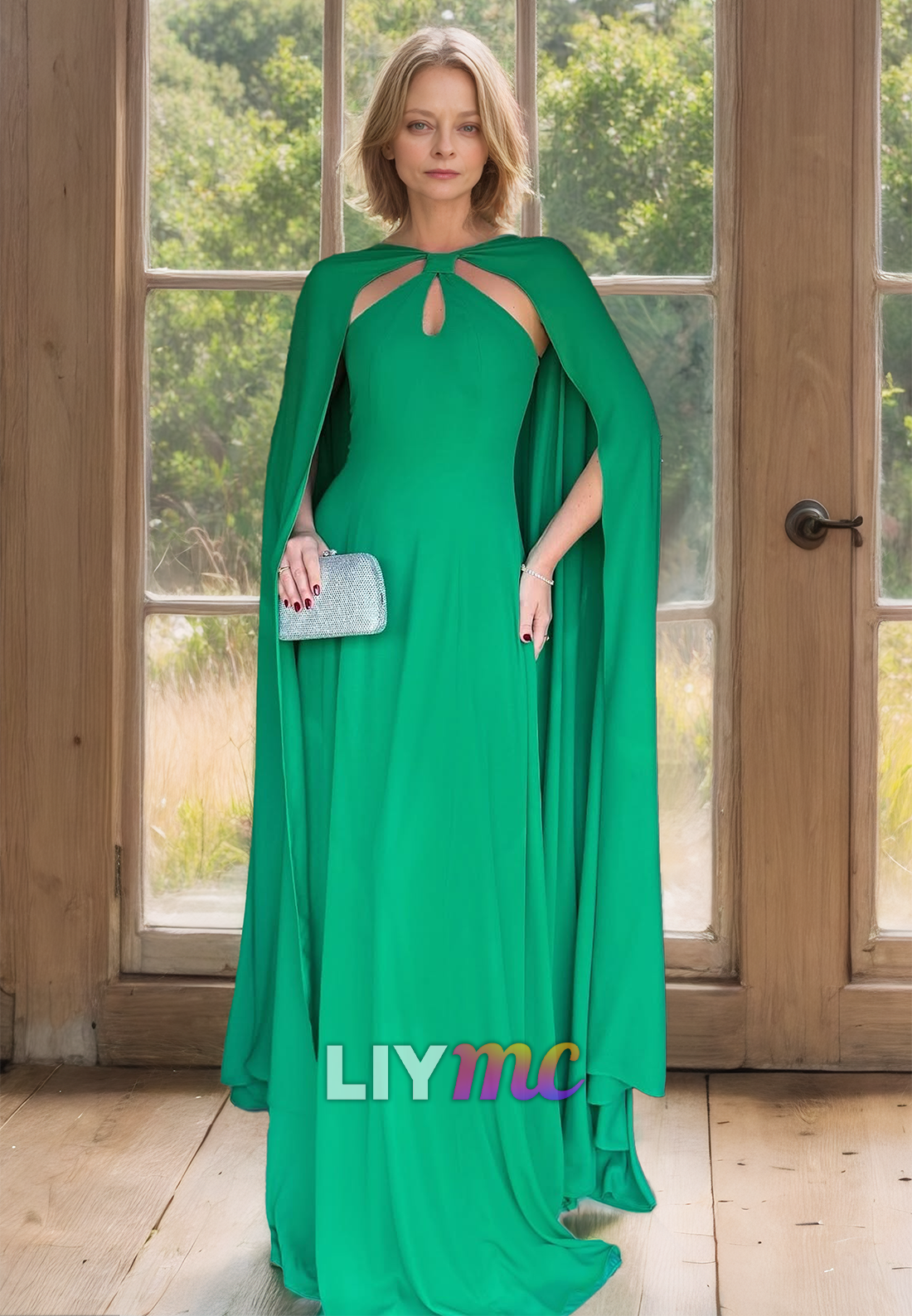 Halter Long Sleeves Sleek A-Line Simple Mother of Bride Dress