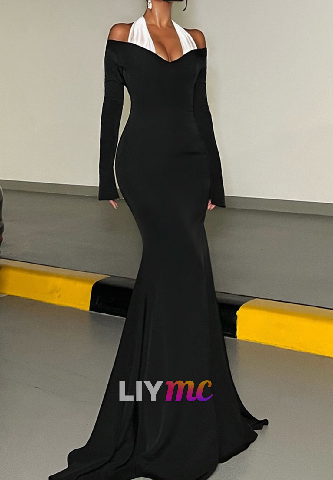 Halter Off-Shoulder Long Sleeves Mermaid Evening Dress