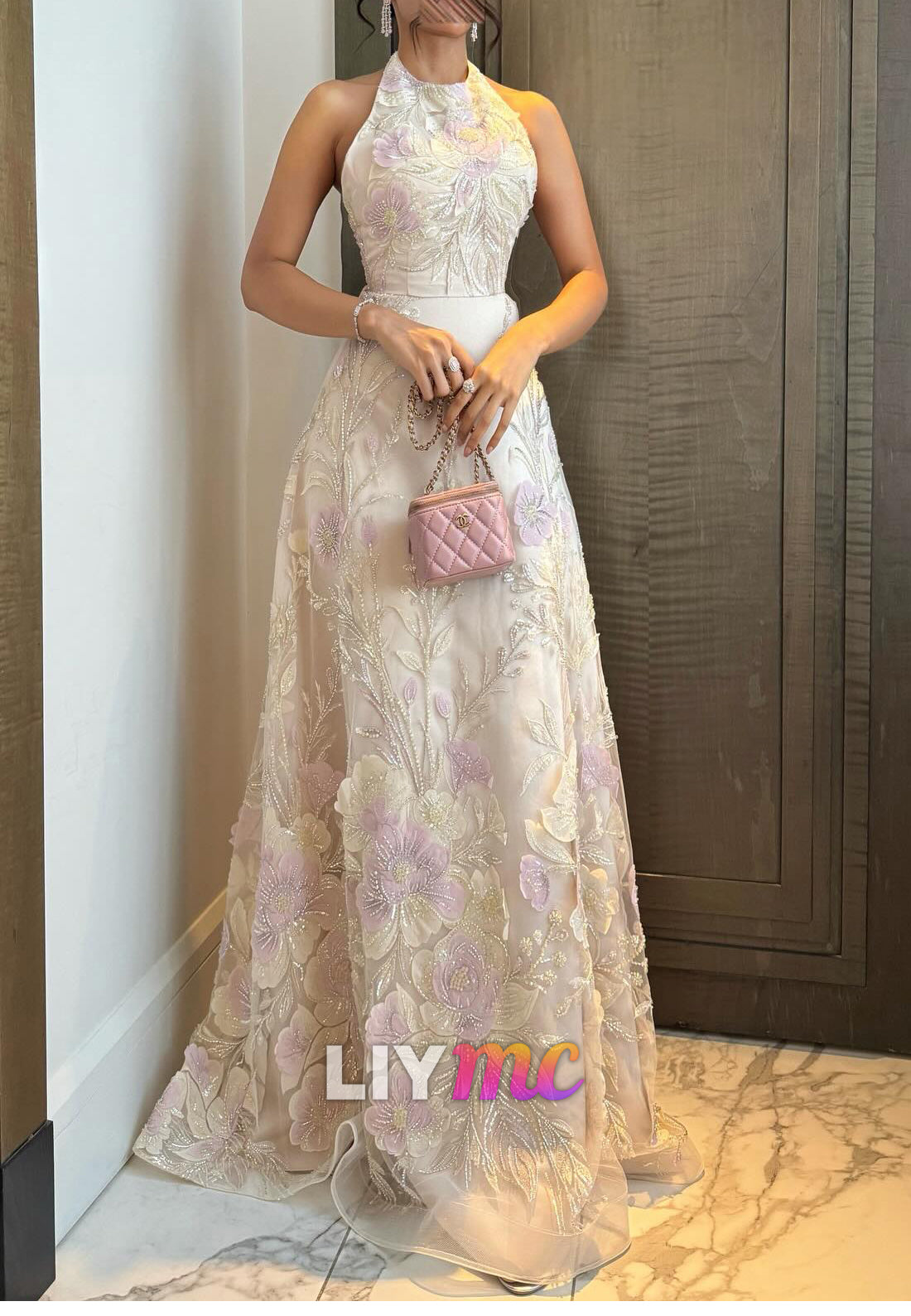 Halter Sleeveless Appliques A-Line Formal Dress