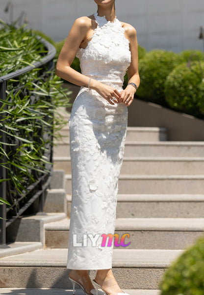 Halter Sleeveless Appliques Sheath Vintage Wedding Dress