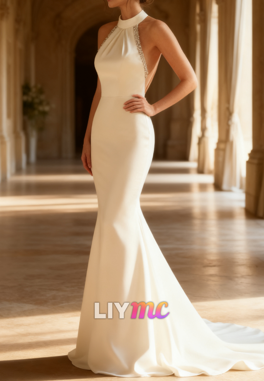 Halter Sleeveless Backless Mermaid Wedding Dress