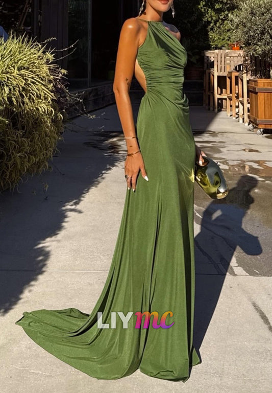 Halter Sleeveless Backless Sheath Wedding Guest Dress
