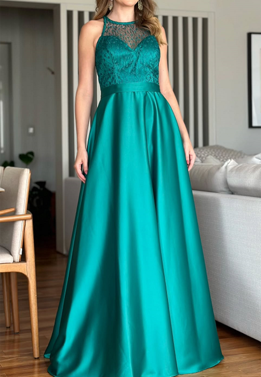 Halter Sleeveless Beaded Pleated A-Line Mother of Bride Dress