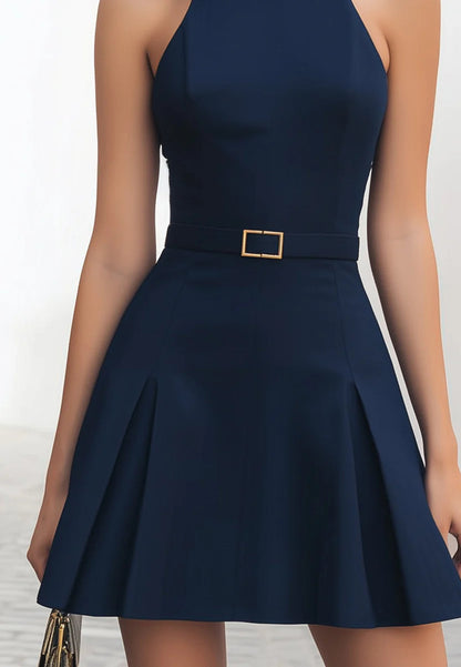 Halter Sleeveless Belt A-Line Short Cocktail Dress