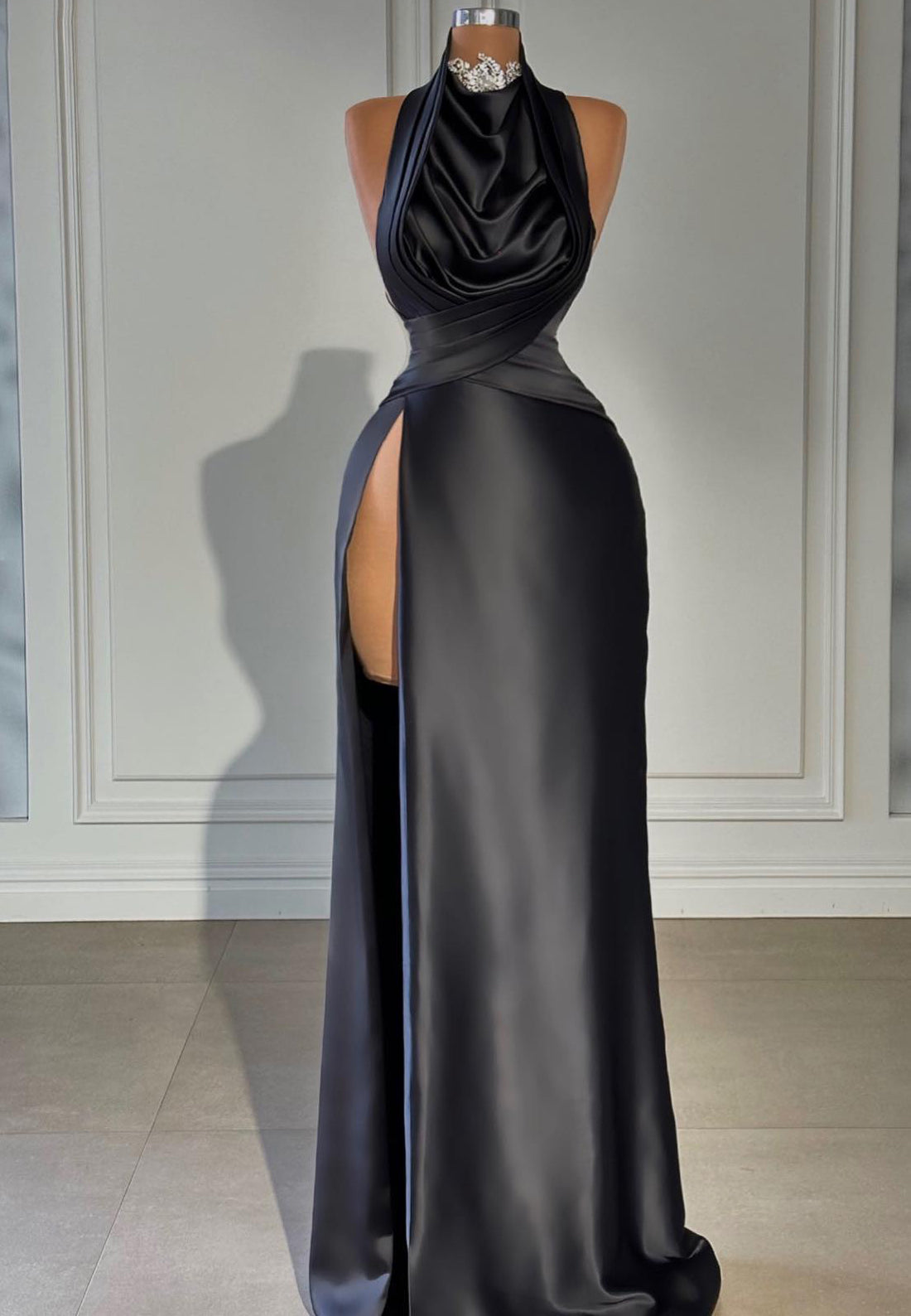 Halter Sleeveless High Slit Sleek Formal Dress Sheath Evening Dress