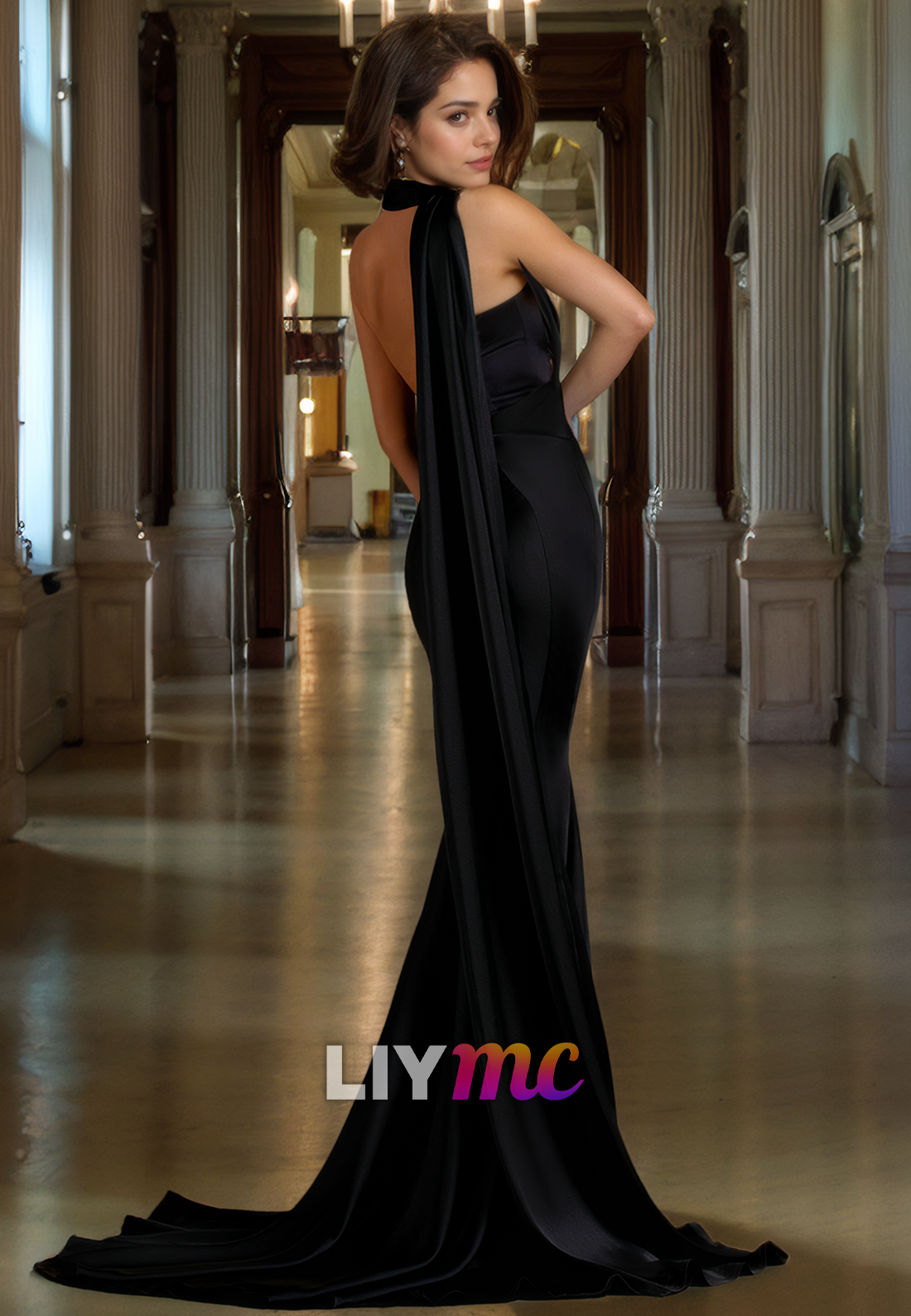 LP514 - Mermaid/Trumpet One Shoulder Satin Long Prom Evening Dress